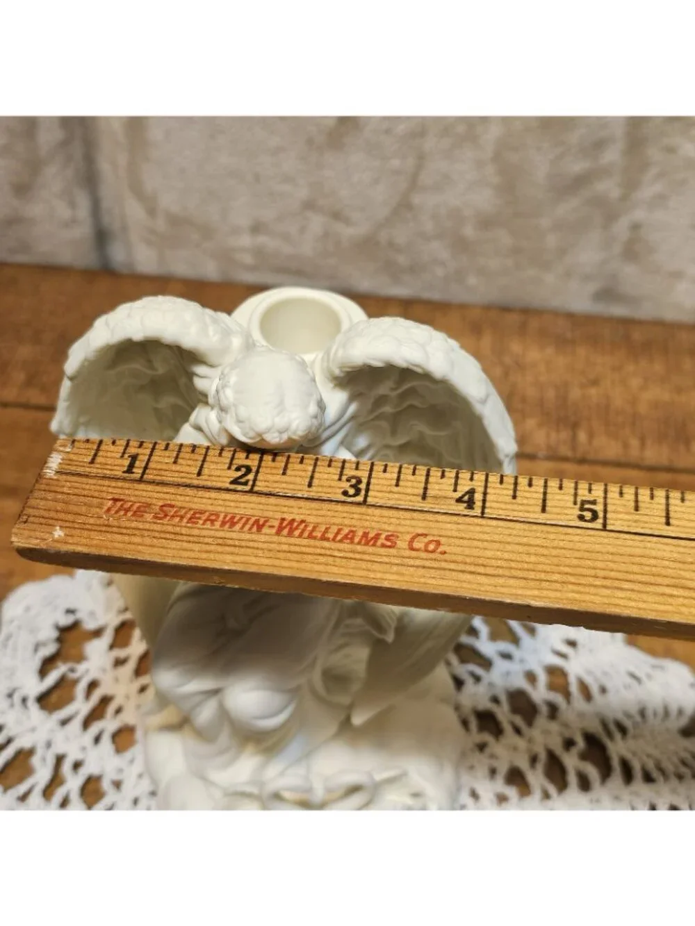 Party Lite Porcelain Bisque  ANGEL OF LOVE Taper Candle Holder With Swans W/Box